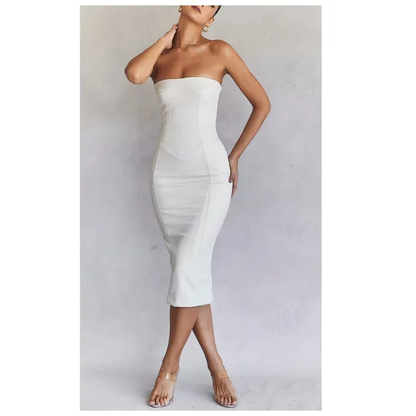 NEW House of CB Camilla Ivory Vegan Leather Strapless Dress Size XS - Image 5