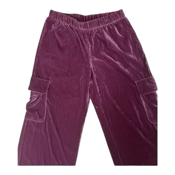 Women Purple Velvet Pants Size L Wide Leg Elastic Waist Lounge Pull-on - Image 4