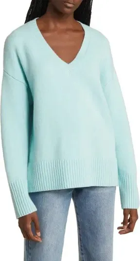 NWT treasure and bond turquoise High/Low V-Neck Sweater. Size Medium - Image 3