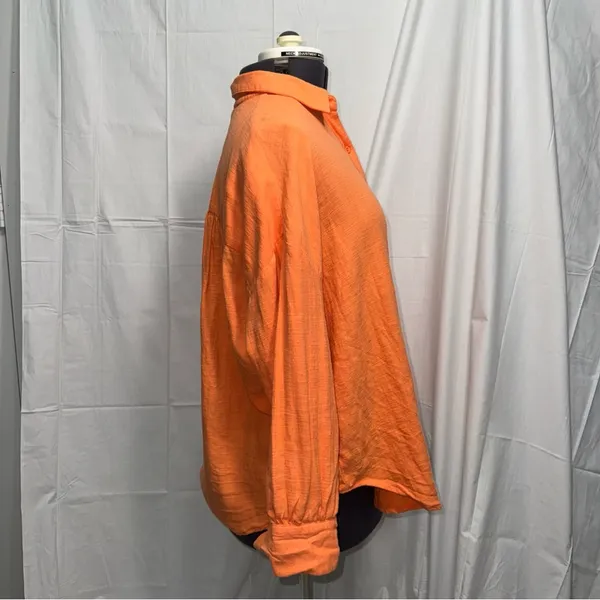HERSY orange linen blend oversized button down shirt size women’s large - Image 3