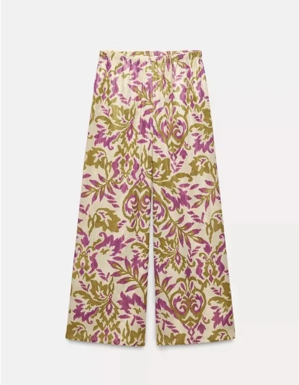 Zara Cream, Gold & Purple Floral Two-Piece Pantsuit set - Image 3