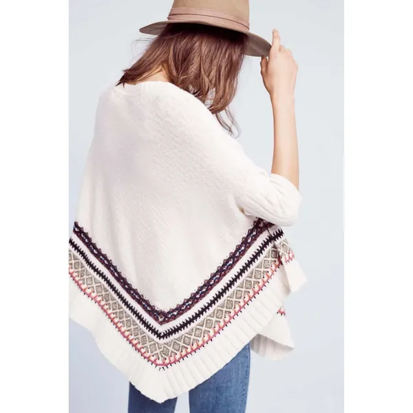 Anthropologie Sleeping on Snow Woodland Stroll Poncho Women ML Cream Good Boho - Image 9