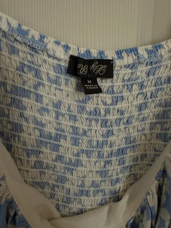 White And Blue Flowered Casual Romper Size M - Image 3
