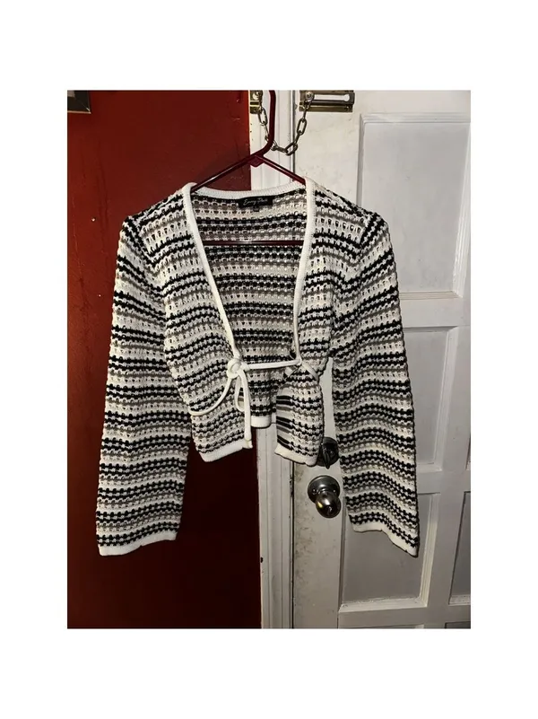 Emory Park Boho Feminine Crochet Knit Cream Multicolored Cropped Sweater - Image 6