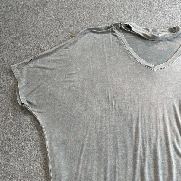 Jodifl Cutout Choker Tee Shirt Women Medium Gray High Low Dolman Sleeve Distress - Image 2