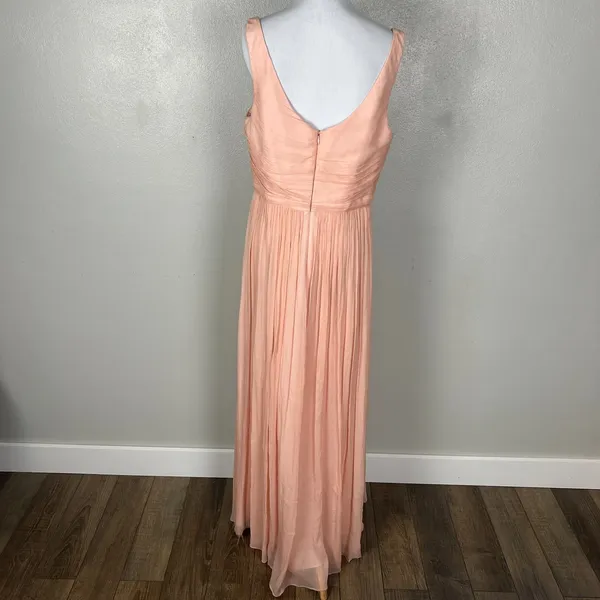 J Crew Formal Gown Maxi Dress Womens 14 Pink Silk Chiffon‎ Pleated V-Neck Heidi - Image 9