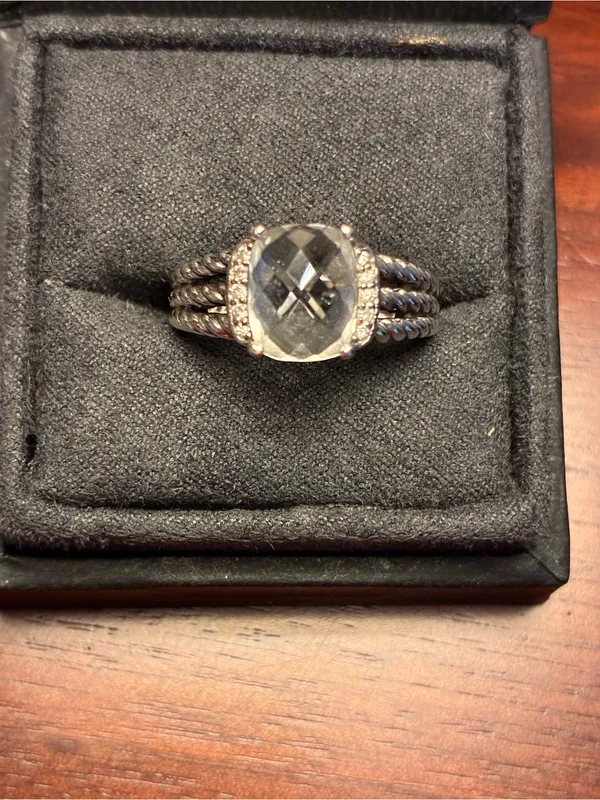 David Yurman Sterling Silver White 
Topaz Cable Ring - Image 4