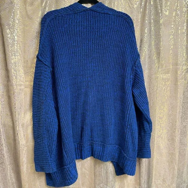 Free‎ People High Hopes Blue Black Chunky Knit Sweater Cardigan Small - Image 2