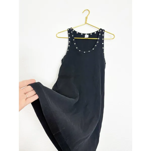 Re/Done Eyelet-Embellished Mini Dress Size Large Black Ribbed Grommet Grunge - Image 11