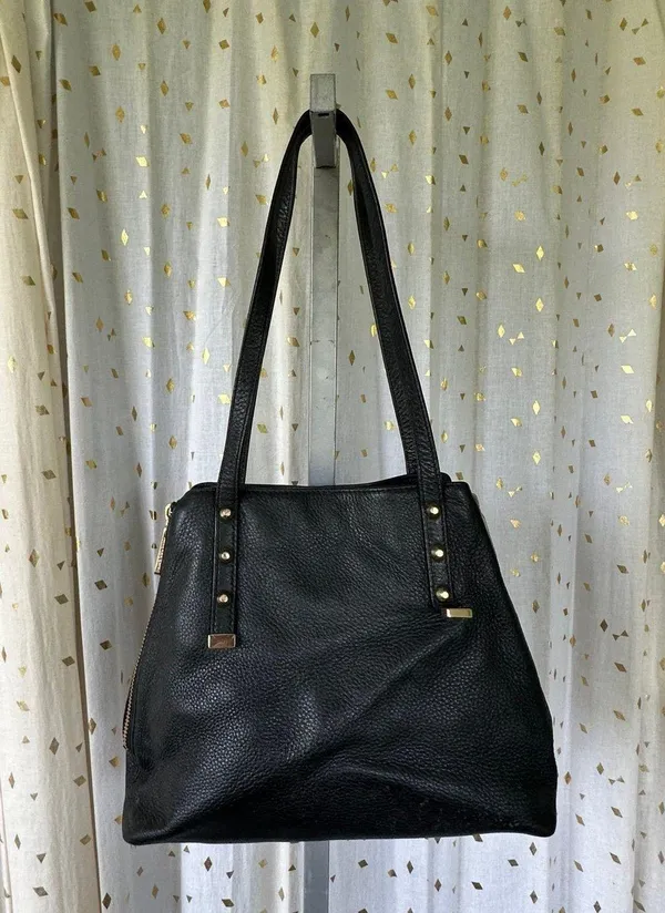 Juicy Couture Black Cow Hide Leather Orange Grove Winged Convertible Tote - Image 3