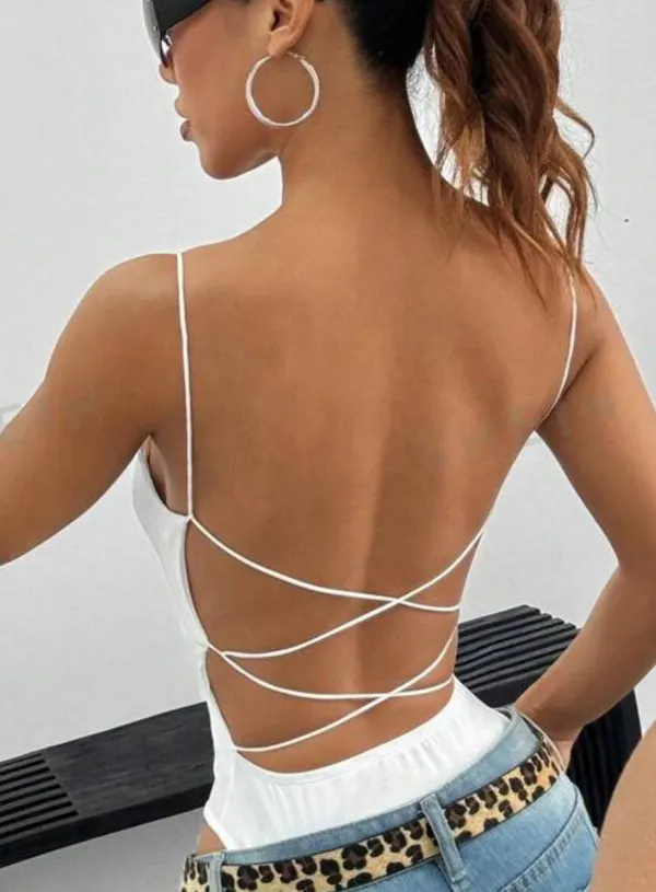 Open Back Bodysuit Top Blue - Image 2