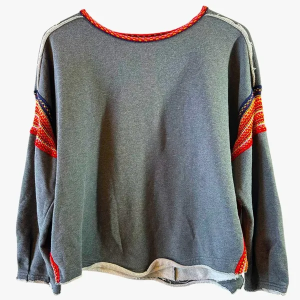Natural Life Charcoal Tribal Trim Boho Sweatshirt Oversized Size S/M - Image 5