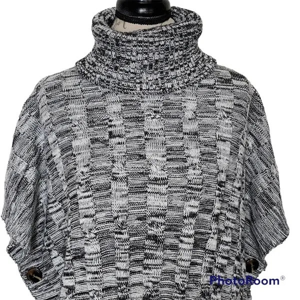 Poncho Sweater Oversized Knit Turtleneck Chunky One Size Cozy Fall Winter - Image 6