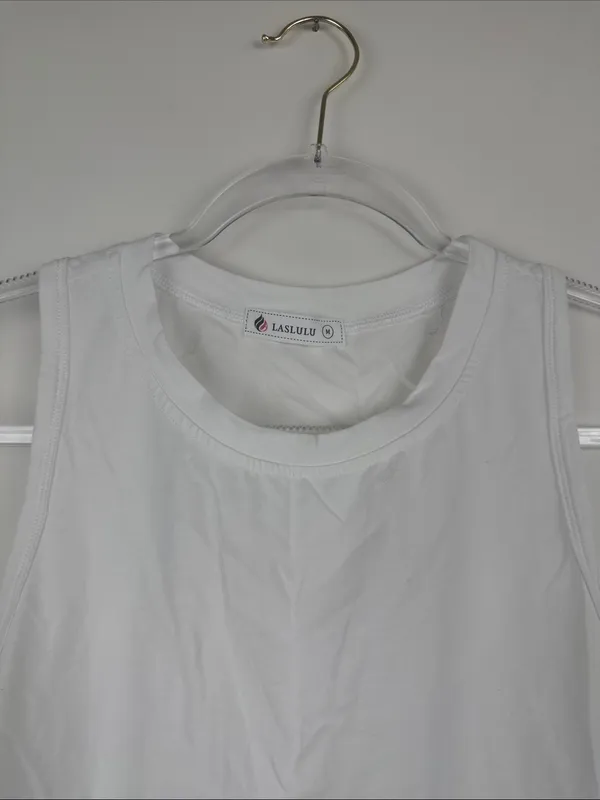 Laslulu White Crop Tops Sleeveless Workout Tank Top Racerback Cropped Flowy M - Image 4