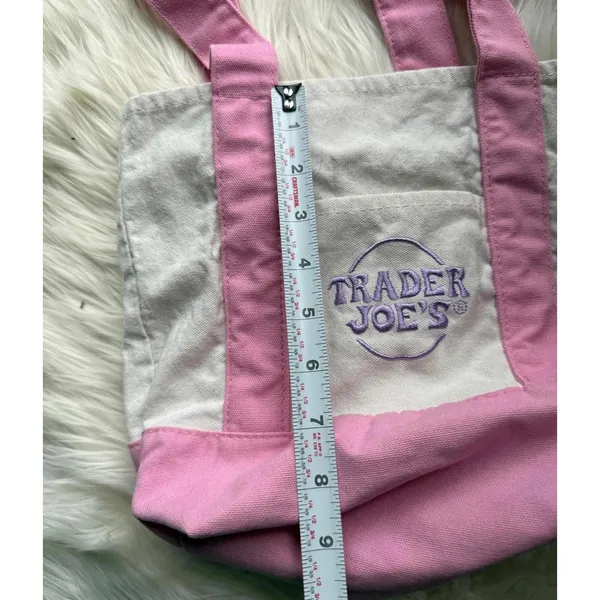 Trader Joe's Pink and White Canvas Tote Bag - Image 6