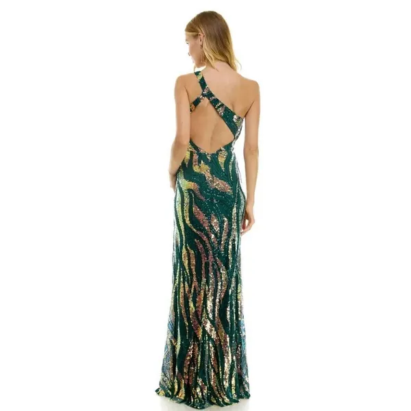 City‎ Studio Dress Juniors' Sequin One-Shoulder Slit Gown Size 11 Green Gold NWT - Image 2
