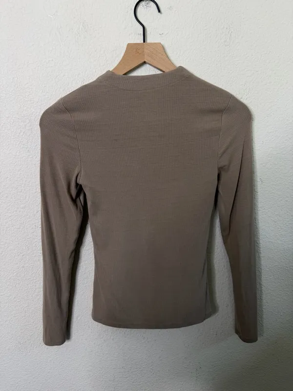 Joah Brown Invisible Zip Long Sleeve Taupe Tan Womens Size XS / S - Image 9
