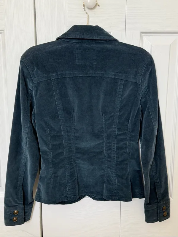 Live a Little Women’s Small Teal Corduroy Jacket Button Front Fitted Stretch - Image 2