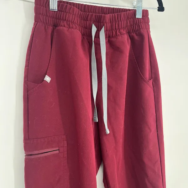 FIGS Zamora Jogger Scrub Pants Burgundy Drawstring XXS Women's - Image 5