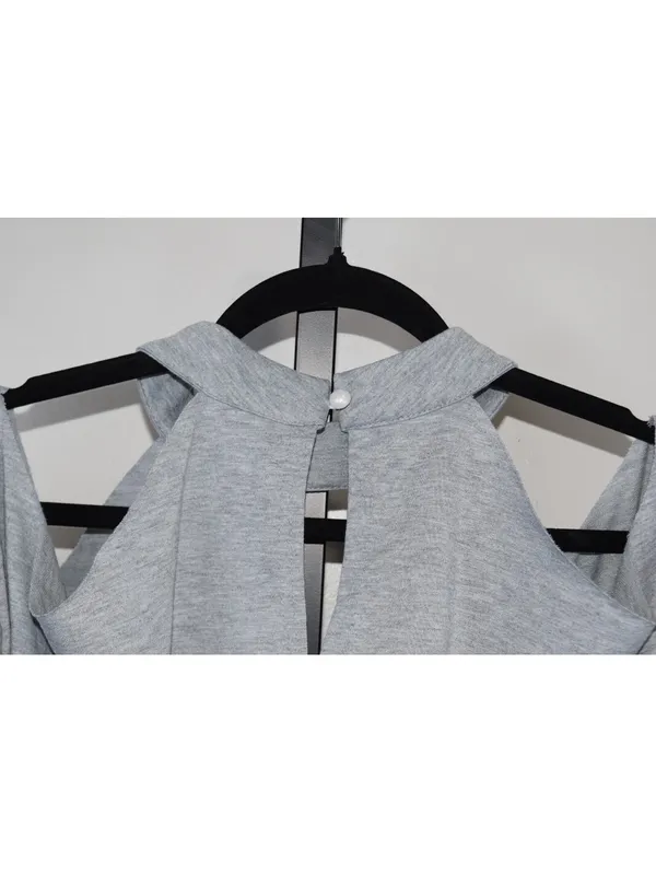 Edgy Gray Cold Shoulder Cutout Sweatshirt XXL Long Sleeve Top Distressed - Image 8