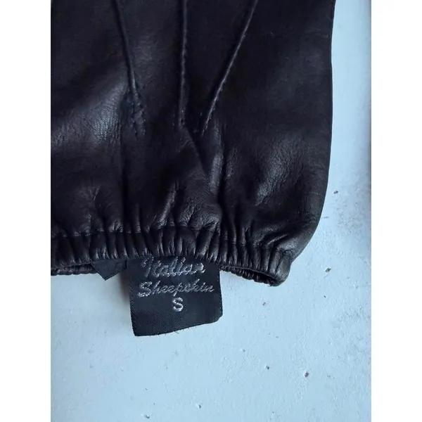 Italian Sheepskin Black Leather Gloves Size Small - Image 3
