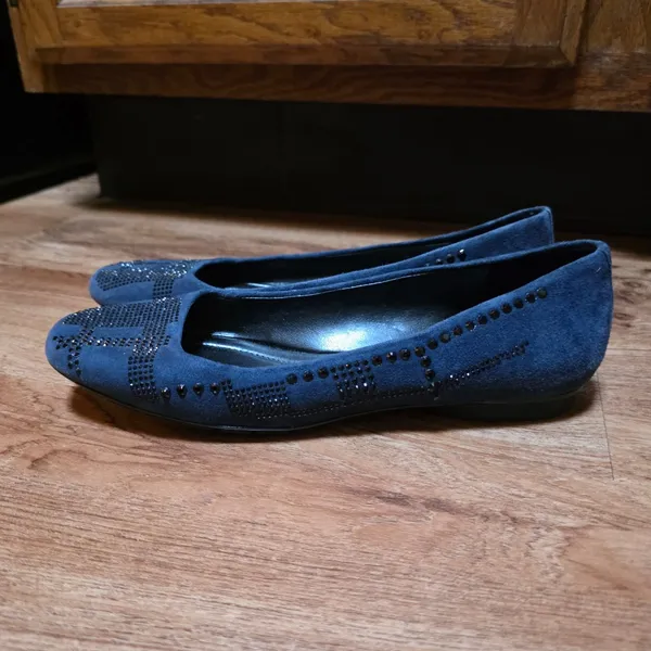 Donald Pliner Navy Suede Rhinestone Embellished Ballet Flats - Image 2