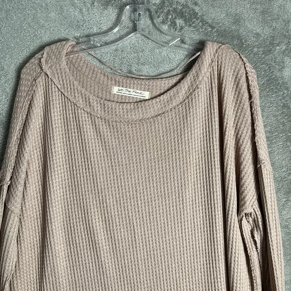 Free People North Shore Thermal Tunic Slouchy Beige Thumbholes Medium Oversized‎ - Image 5