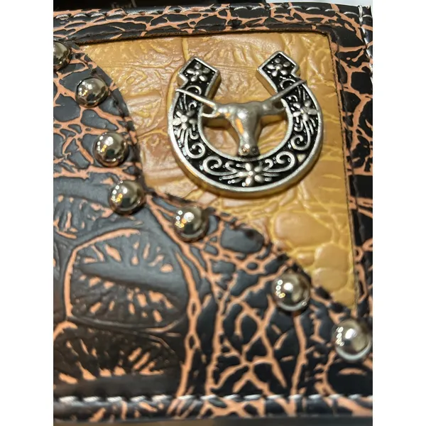 Tems Handcrafted Western Fashion Bi Fold Wallet Studded Vegan Leather Boxed - Image 3