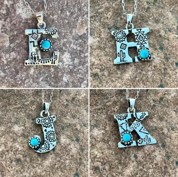 NEW - turquoise letter J necklace, monogram jewelry, Letter J jewelry - Image 2