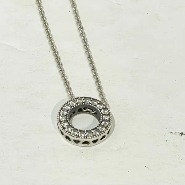 PANDORA 925 Silver Circle of‎ Sparkle Hearts Pendant Necklace 590514CZ - Image 2