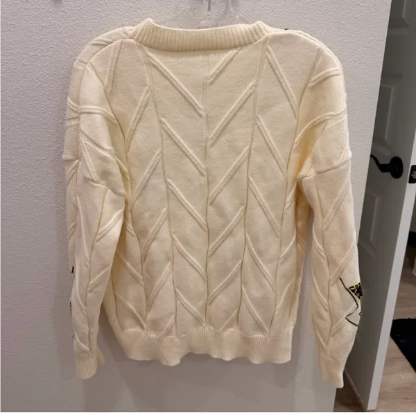 Ebossy Patchwork Cardigan Sweater Yellow Size M - Image 3