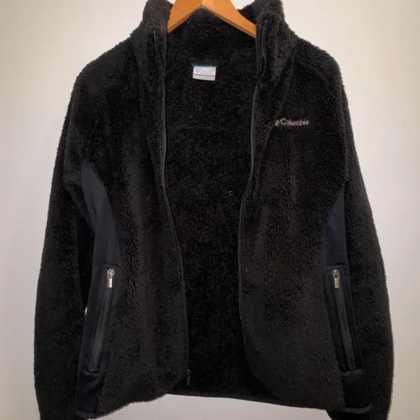 Columbia Black Full Zip Sherpa Fleece Jacket w Stretch Side Panels Size L warm - Image 3