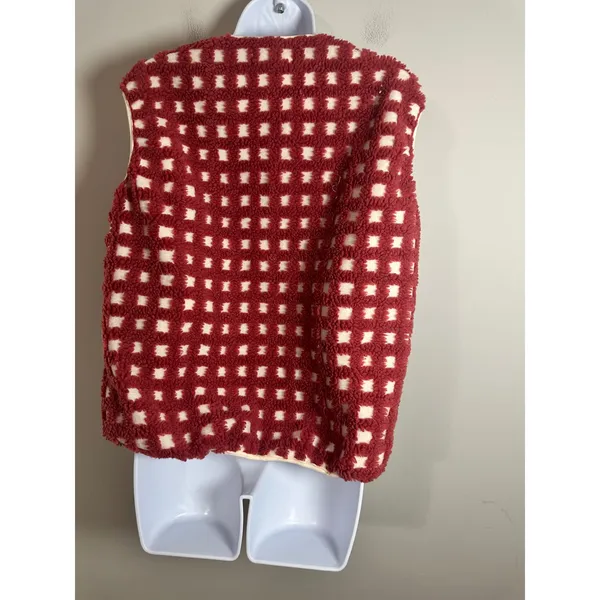 Anthropologie Red Checkered Fleece Tie Front Vest One Size OS JK THINGS VEST - Image 9