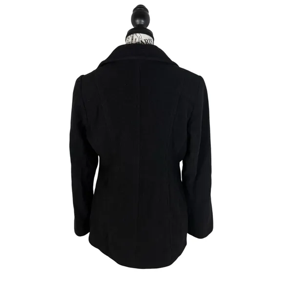 Womens Black Wool Blend Peacoat Size M Double Breasted 6 Button Long Winter Coat - Image 3