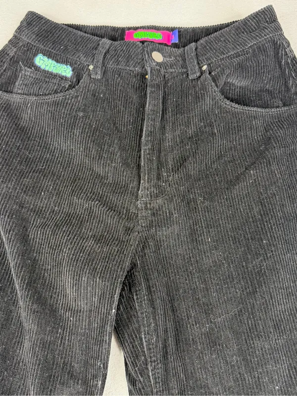 Empyre Tori Corduroy Pants Womens 5 Black Baggy Wide Leg Y2K Skater Grunge - Image 2