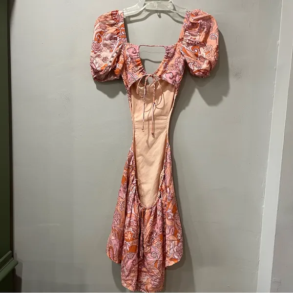 Sky To Moon Women’s Pink Peach Floral‎ Mini Dress Size Small Funky Boho 7… - Image 6