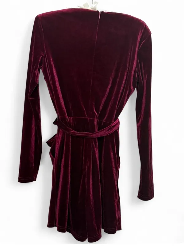 Lulus Women’s Romantic Moves Burgundy Velvet Long Sleeve Vneck Romper Size Small - Image 15