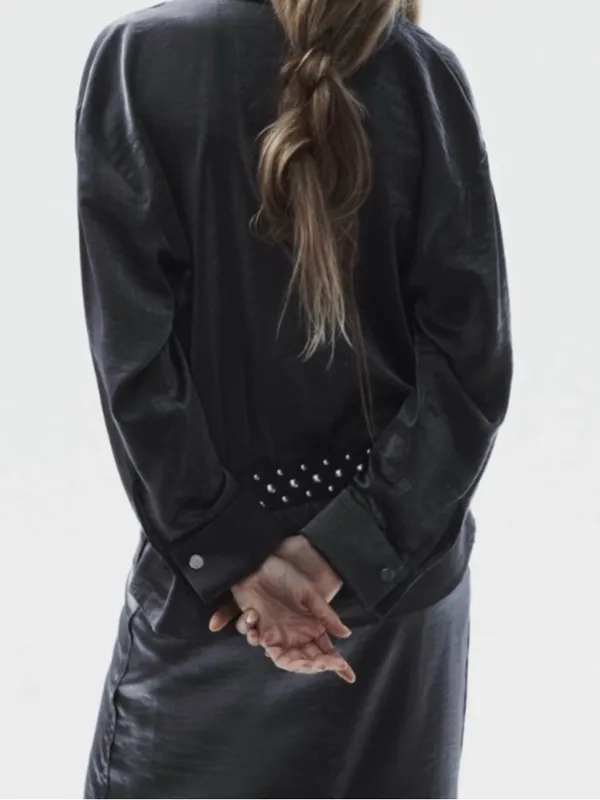Zara Shiny Charcoal Black Satin Button-Up Shirt - Image 2