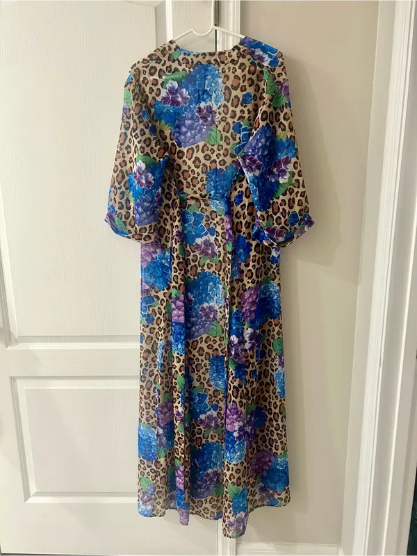 Sheer Leopard Floral Cover-Up Maxi - Blue/Purple - Image 4