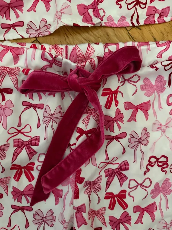 S - SIMPLY SOUTHERN Collection - Pink bows Button-Up Pajama Set - Image 3