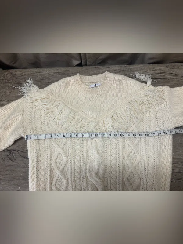 7 FOR ALL MANKIND 100% WOOL PULLOVER SWEATER Fringed Yoke Italy size M - Image 8
