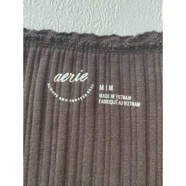 Aerie Brown Ribbed Button Tank Top M Soft Stretch Casual Basic - Image 4