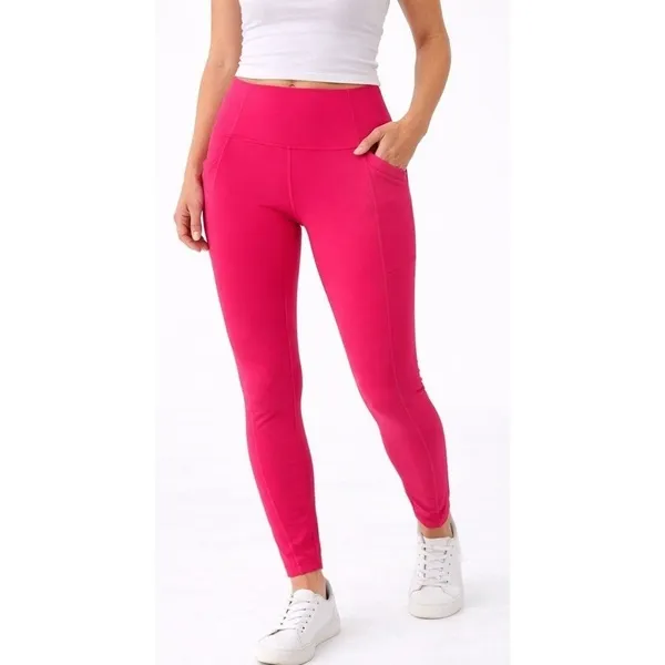 GapFit Women Leggings Pink High Rise Side Pocket Solid Medium - Image 2