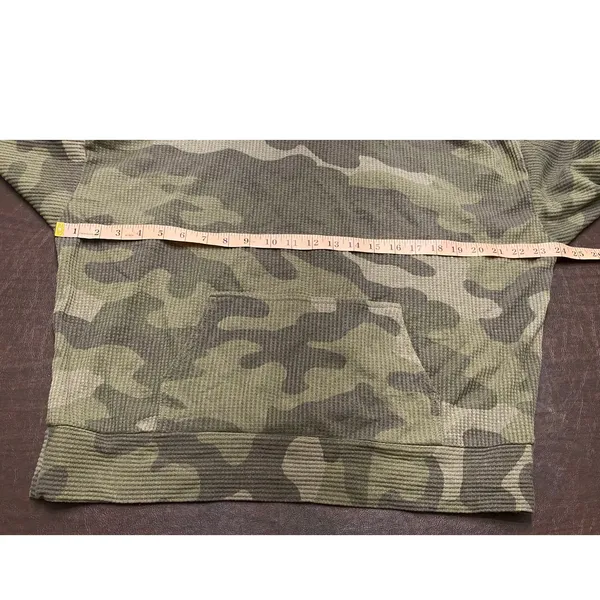 Natural Reflections Camo Waffle Knit Cowl Neck Hoodie Kangaroo Pocket L Military - Image 6