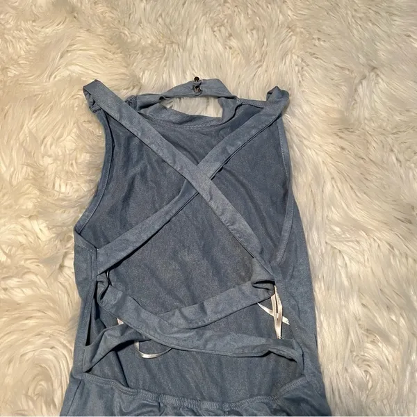 Forever‎ 21 Women's Size Small Bodysuit Mock Neck Faux Suede Light Blue Gray - Image 6