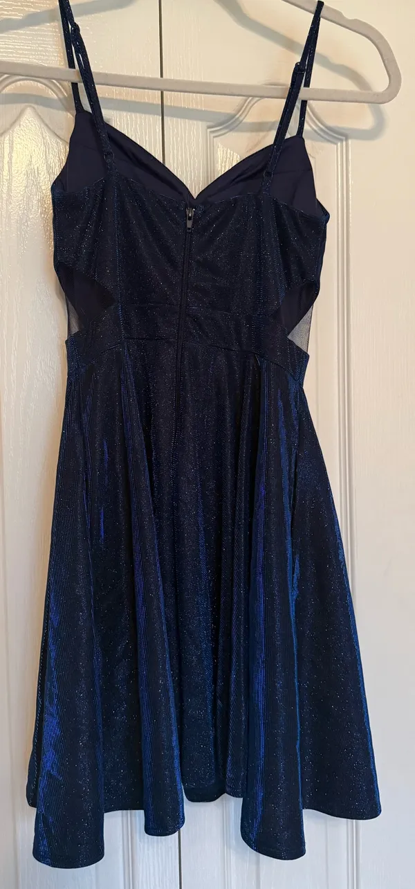 Windsor Navy Shimmer Open Back Homecoming Dress - Image 4