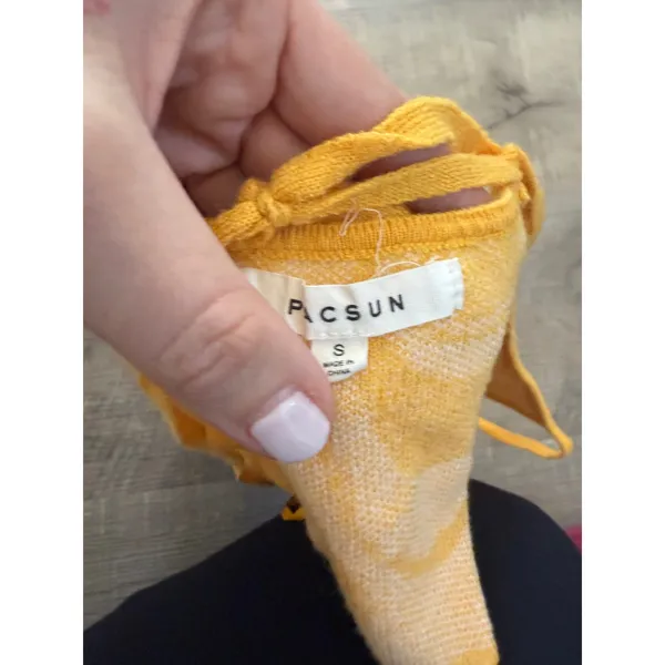PacSun Yellow‎ & White Retro Swirl Knit Crop Top - Size S - Image 3