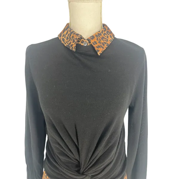 Veronica Beard Phebe Mixed Media Merino Wool Top Black XS‎ - Image 4