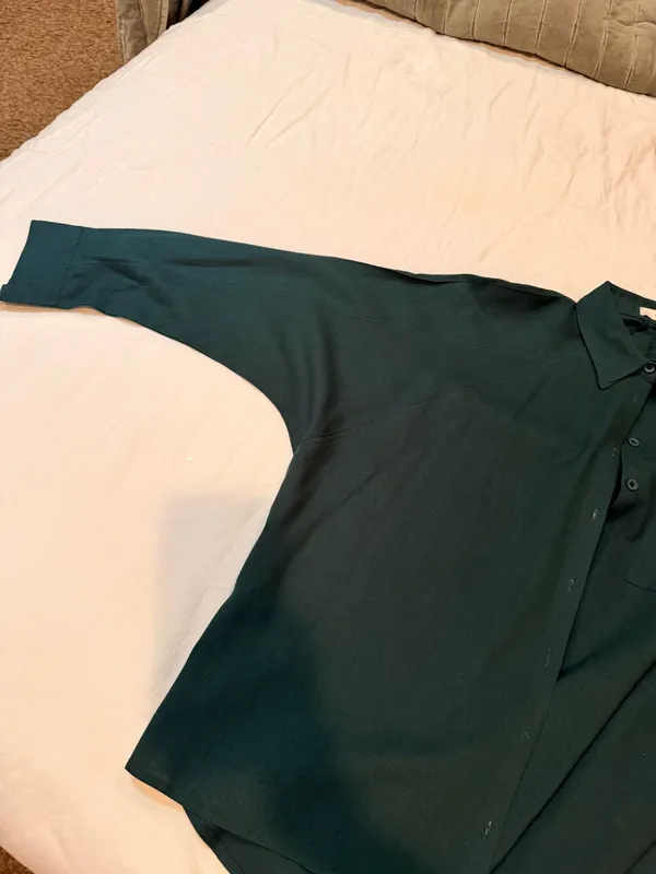 ALL:ROW Dark Teal Oversized Dolman Sleeve Button Front Blouse High Low Hem Women’s - Image 2