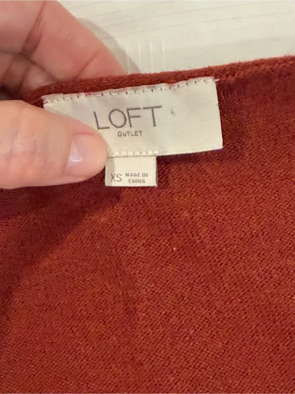 LOFT Rust Red V-Neck Mixed Knit Raglan Sweater Top XS - Image 7